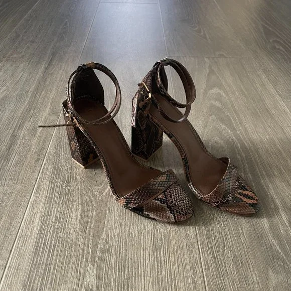 ASOS Shoes Womens Dark Brown Snakeprint Block Heels Size